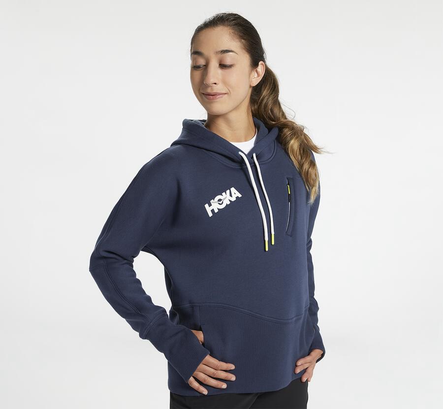 Hoodie Womens - Hoka One One Performance - Navy - PHCUIRX-90